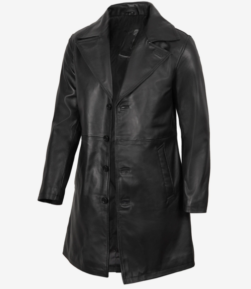 Men's 34 Length Black Lambskin Leather Coat