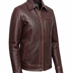 Mens Lambskin Maroon Distressed Leather Jacket
