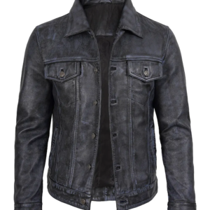 Men's Real Leather Beige Trucker Jacket