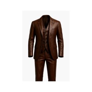 Men's 3-Piece Dark Brown Leather Suit | Men's Brown Leather Suit