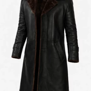 Men's 3/4 Length Black Shearling Leather Coat