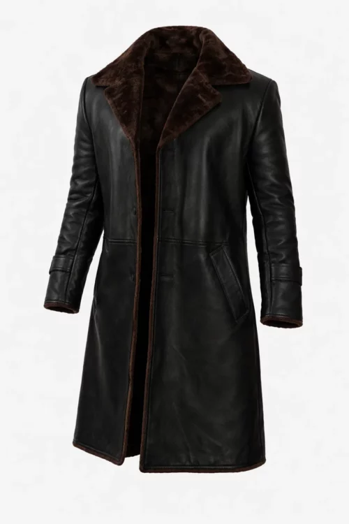 Men's 3/4 Length Black Shearling Leather Coat