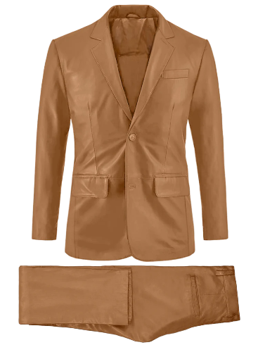 Mens Bella Camel Brown Leather Suit