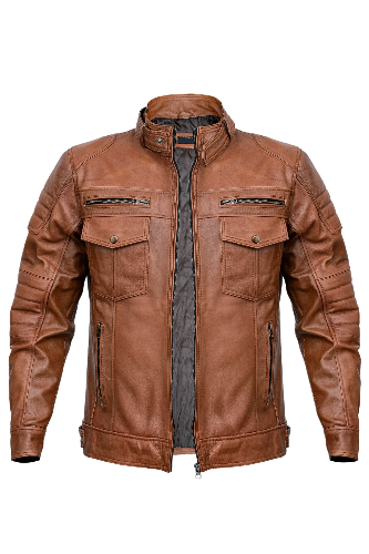 Mens Biker Brown Leather Jacket