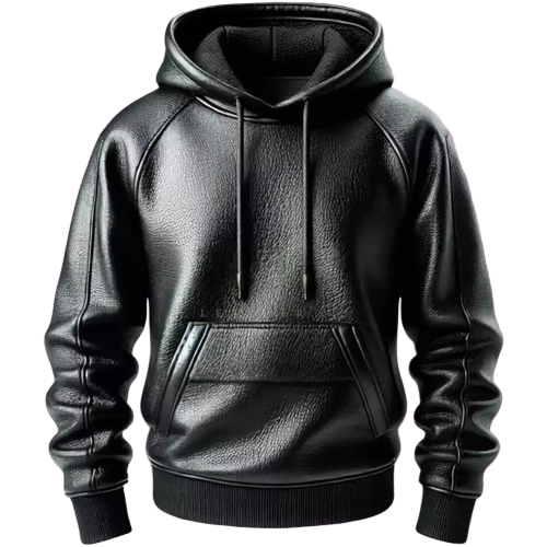 Men's Black Premium Hoodie Leather Jacket
