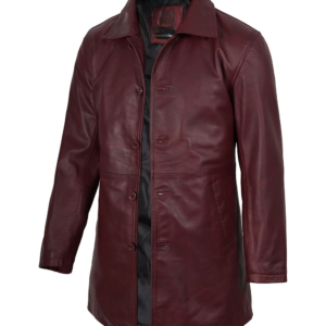 Men's Burgundy 34 Length Real Leather Coat