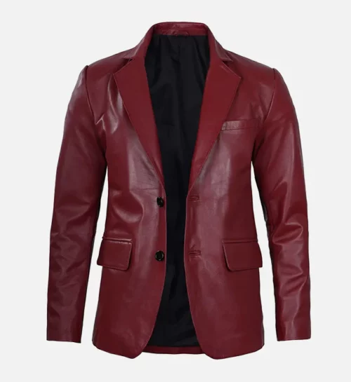 Men's Burgundy Leather Blazer Jacket