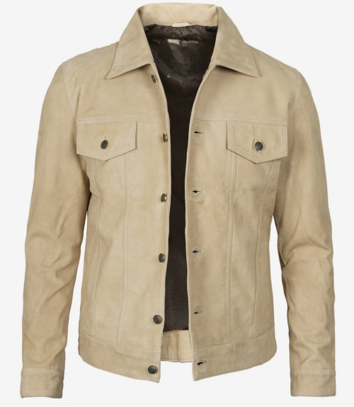 Men's Classic Real Suede Camel Trucker Style Jacket