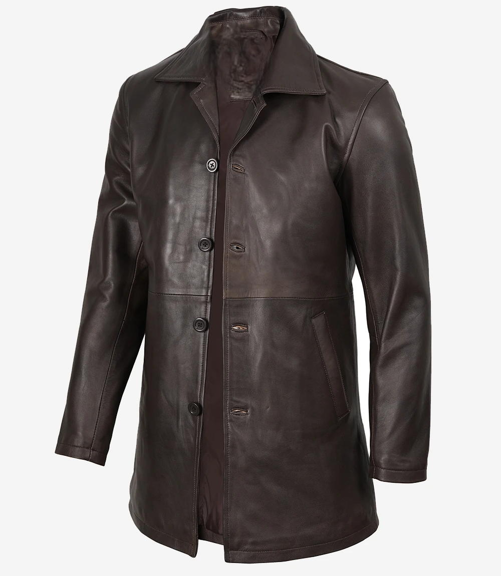 Mens Distressed Brown Vintage Car Leather Coat