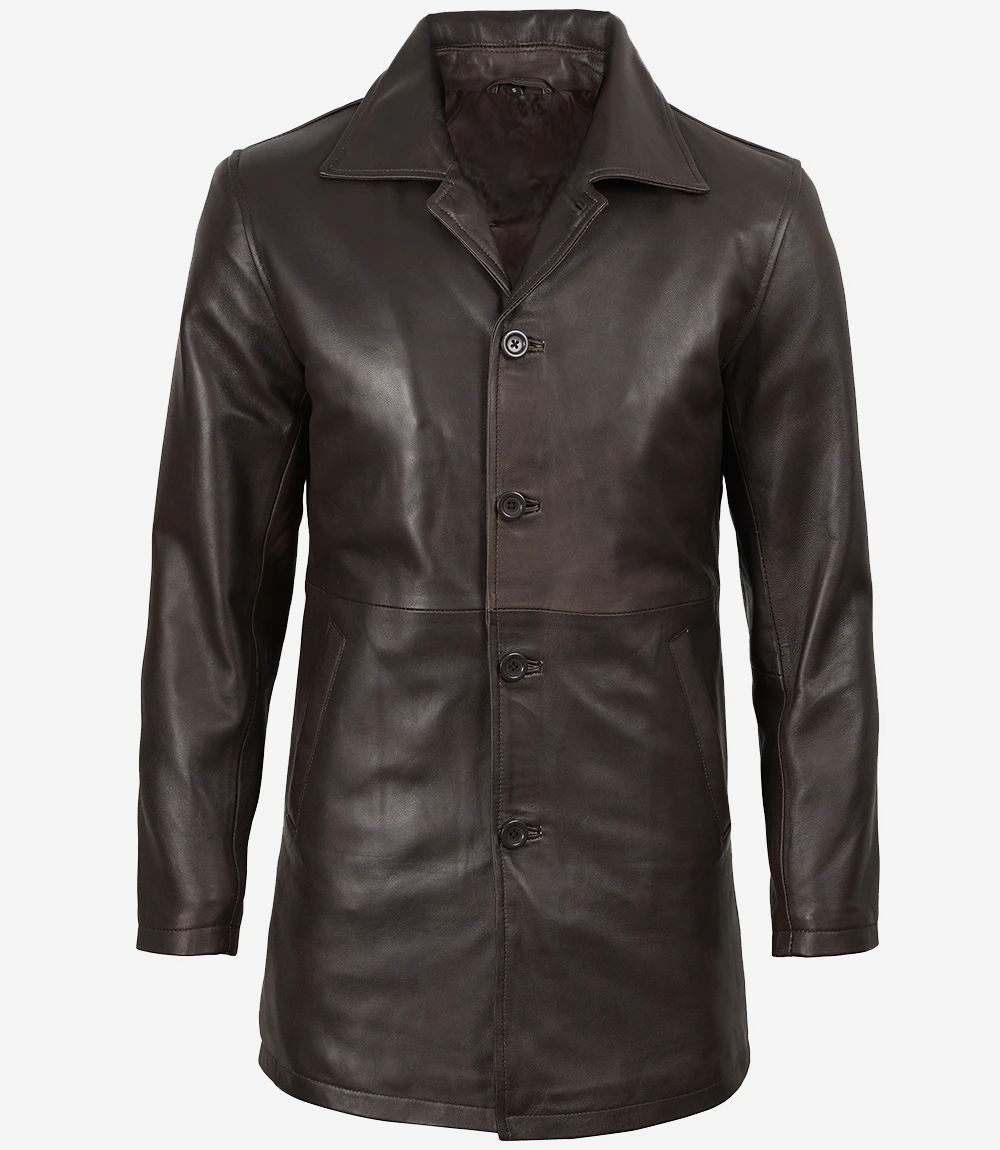 Mens Distressed Brown Vintage Car Leather Coat