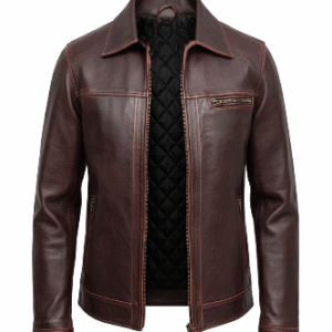 Mens Lambskin Maroon Distressed Leather Jacket