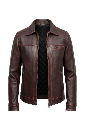 Mens Lambskin Maroon Distressed Leather Jacket