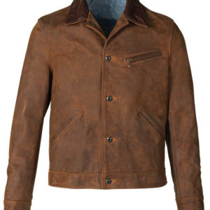 Men's Nubuck Cowhide Brown Leather Jacket
