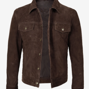 Men's Real Dark Brown Suede Trucker Style Jacket