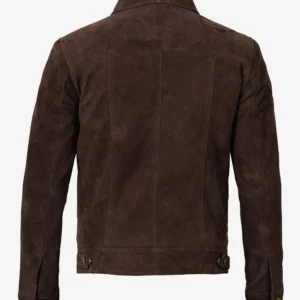Men's Real Dark Brown Suede Trucker Style Jacket