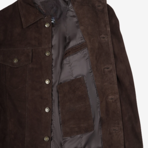Men's Real Dark Brown Suede Trucker Style Jacket