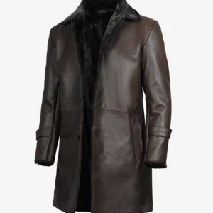 Mens Real Leather Dark Brown Shearling Coat