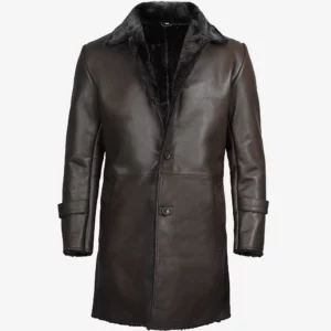 Mens Real Leather Dark Brown Shearling Coat