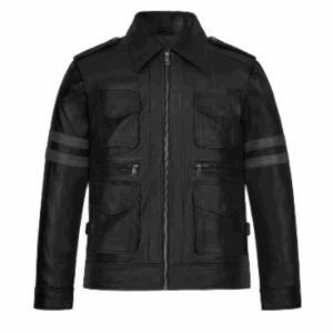 Mens Resident Evil Leon Kennedy Black Leather Jacket