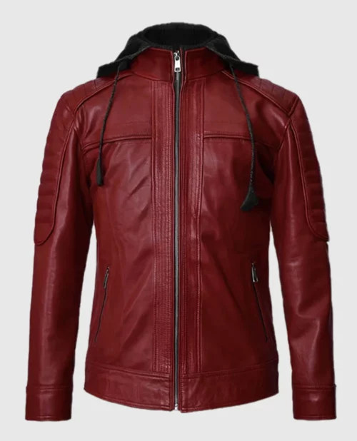 Men's Rodeo Hooded Red Leather Jacket