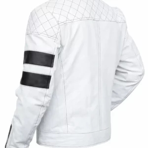 Mens White Padded Motorcycle Leather Jacket