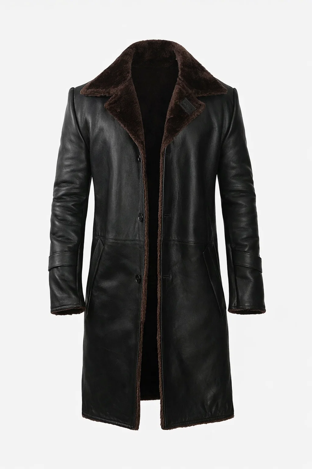 Men's 3/4 Length Black Shearling Leather Coat | Men's Coat
