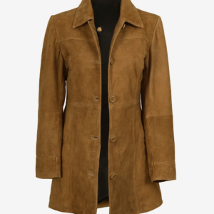 Women's 34 Length Button Down Brown Suede Coat