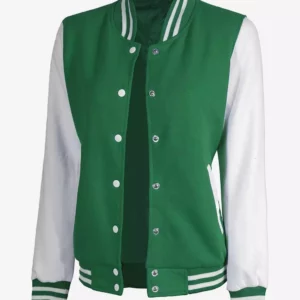 Women's Bomber Green and White Letterman Jacket