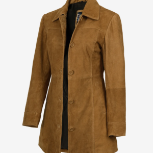 Women's 34 Length Button Down Brown Suede Coat