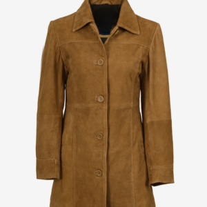 Women's 34 Length Button Down Brown Suede Coat