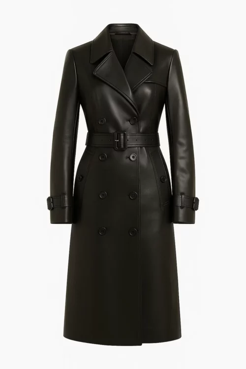 Women's Black Real Leather Long Coat