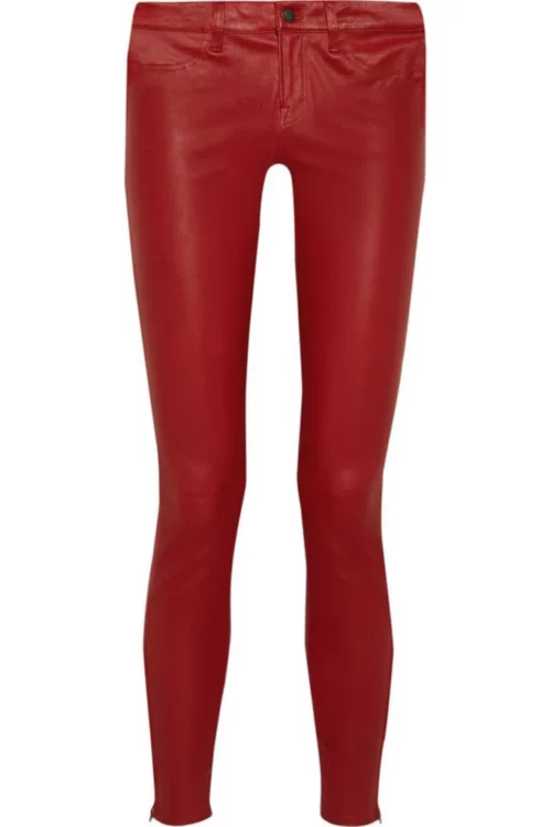Womens Real Lambskin Red Skinny Leather Pant