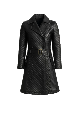 Women's Sweet Susan Black Leather Trench Coat