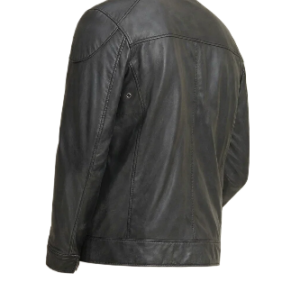 Men's Black Shoulder Patches Biker Leather Jacket