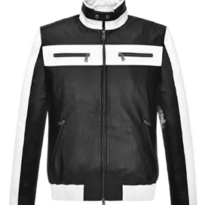 Mens Black & White Sebastian Stan Leather Jacket