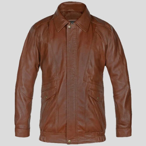 Mens Brown Aviator Bomber Premium Leather Jacket
