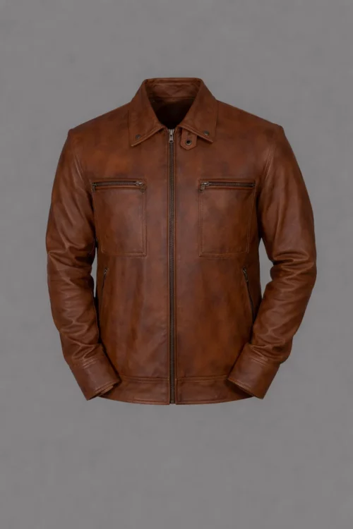 Men’s Distressed Brown Biker Leather Jacket