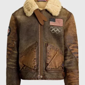 Polo Ralph Lauren Team USA Brown Leather Flight Jacket