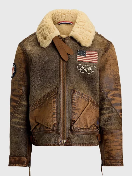 Polo Ralph Lauren Team USA Brown Leather Flight Jacket