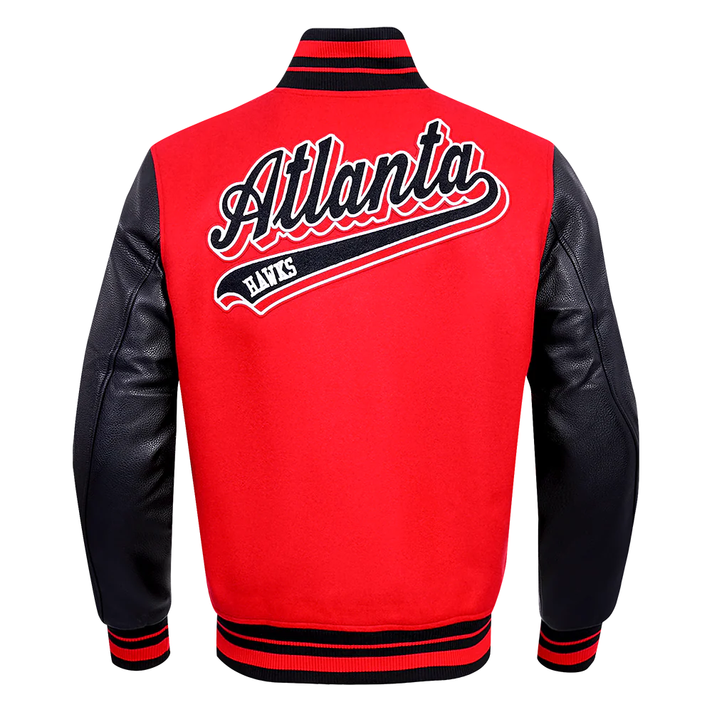 Men's NBA Atlanta Hawks Script Wool Red Varsity Jacket