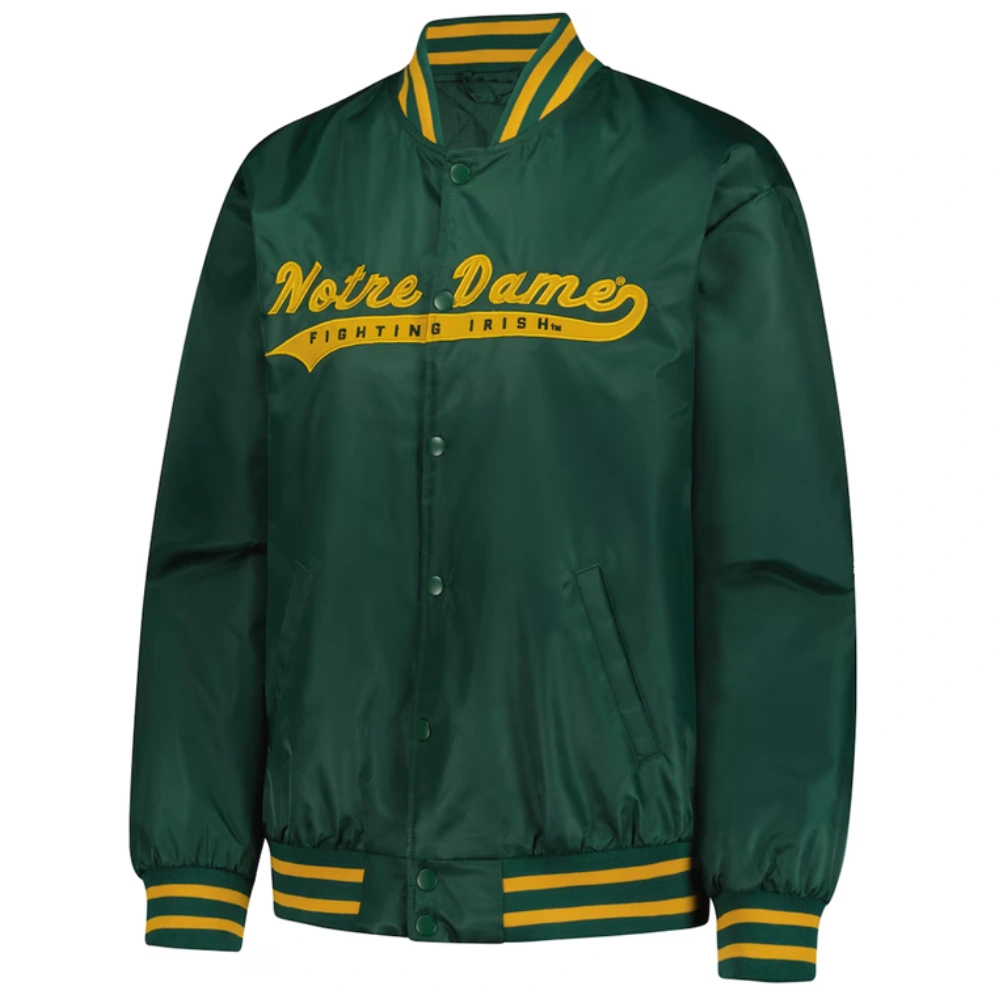 Notre Dame Fighting Irish A Game Green Varsity Satin Jacket
