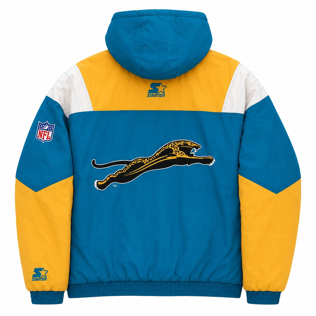 希少90s プロプレイヤー NFL ジャクソンビルジャガーズ ナイロンジャケッㇳ Jacksonville Jaguars 90's Pullover Half Zip Blue Hooded Jacket